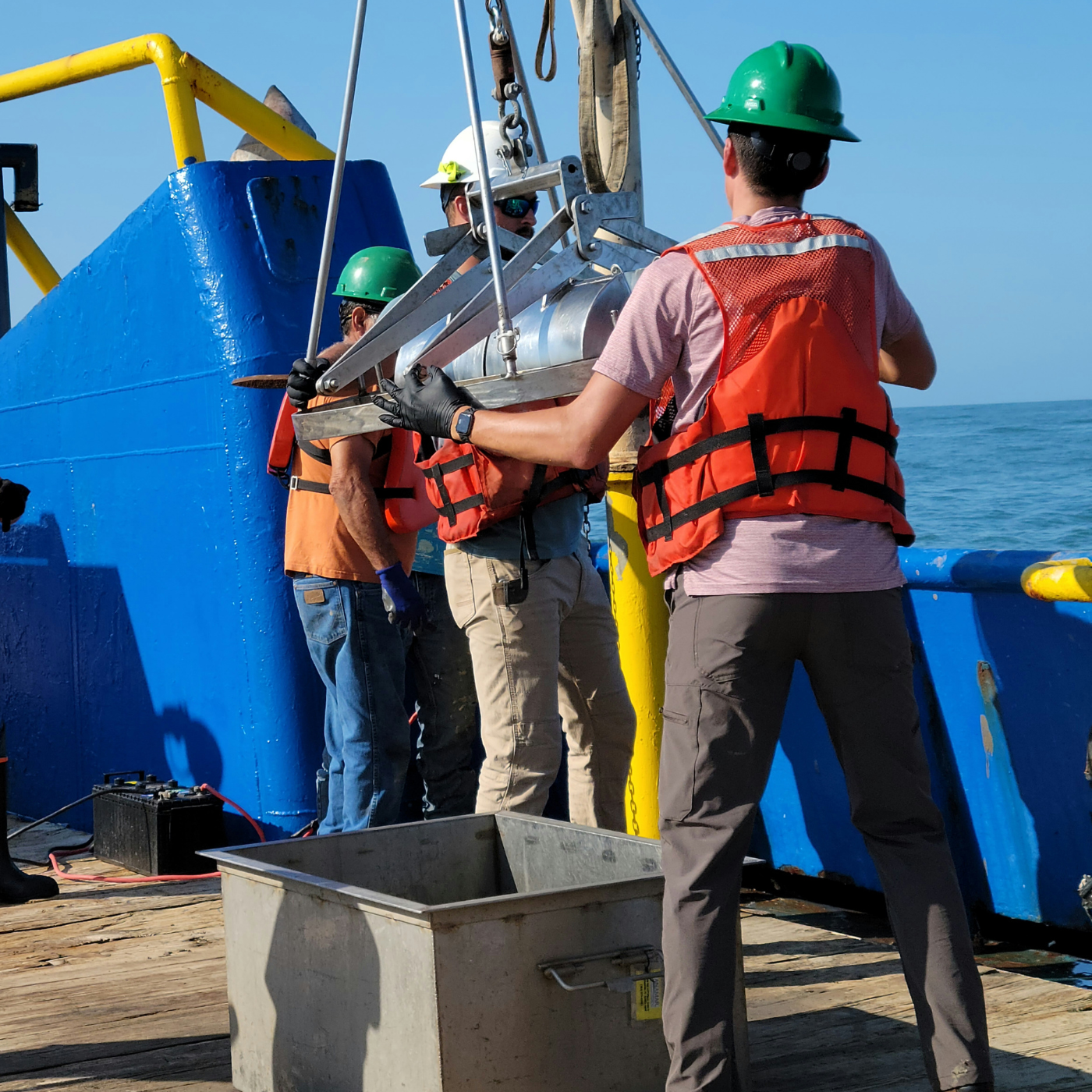 Working with field equipment during field operations.