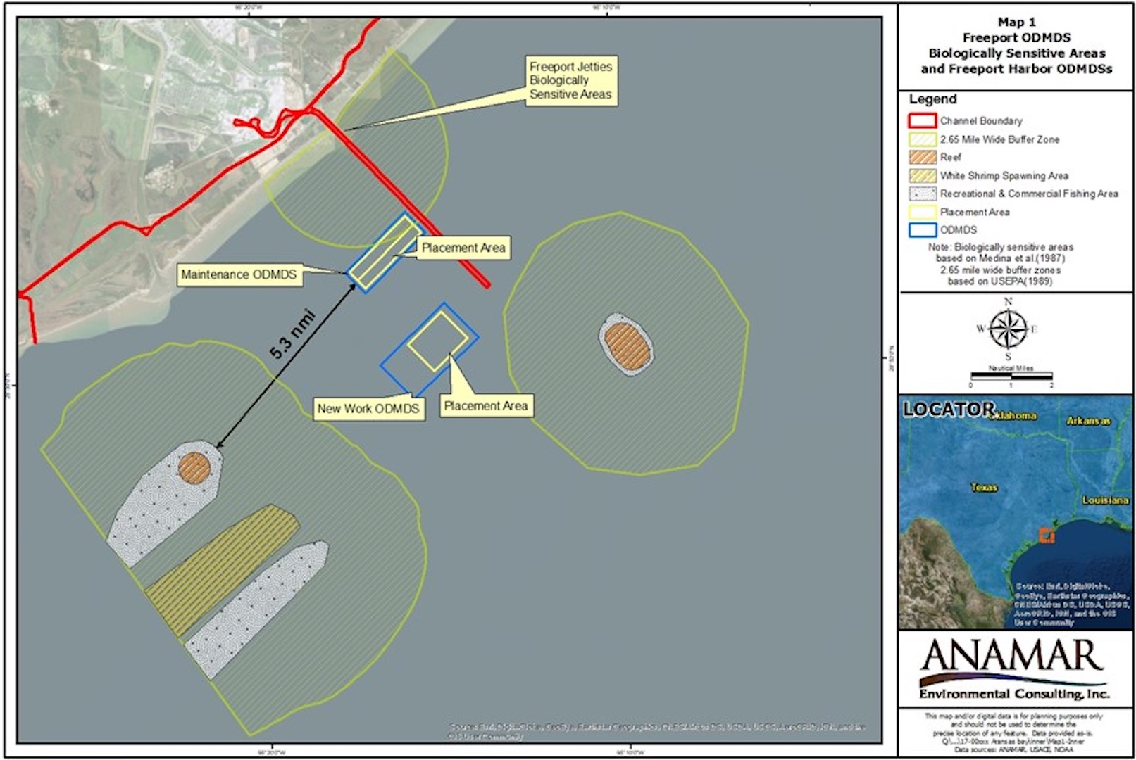 Map 1 Freeport ODMDS Biologically Sensitive Areas and ODMDSs