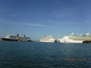 Multiple cruise ships pictured negotiating safe transit in Cape Canaveral.